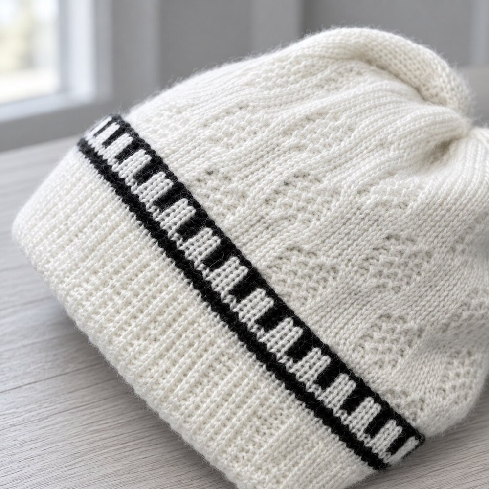 CHANEL White Knit Beanie Black Trim - Picture 6 of 6